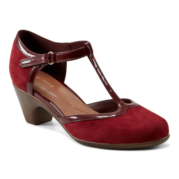 Easy Spirit Cara T-Strap Heels Red Suede
