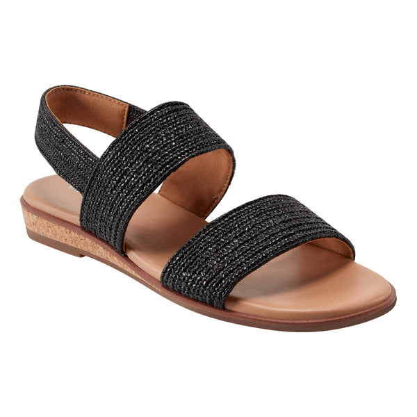 Easy Spirit Lana Flat Sandals Black Raffia