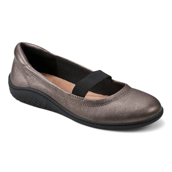 Easy Spirit Golden Mary Jane Casual Ballet Flats Pewter Leather