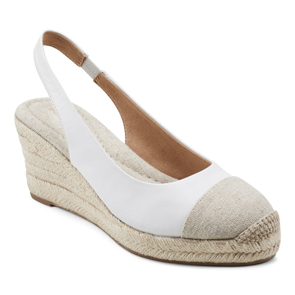 easy spirit Margie Platform Wedge Slingbacks White Leather