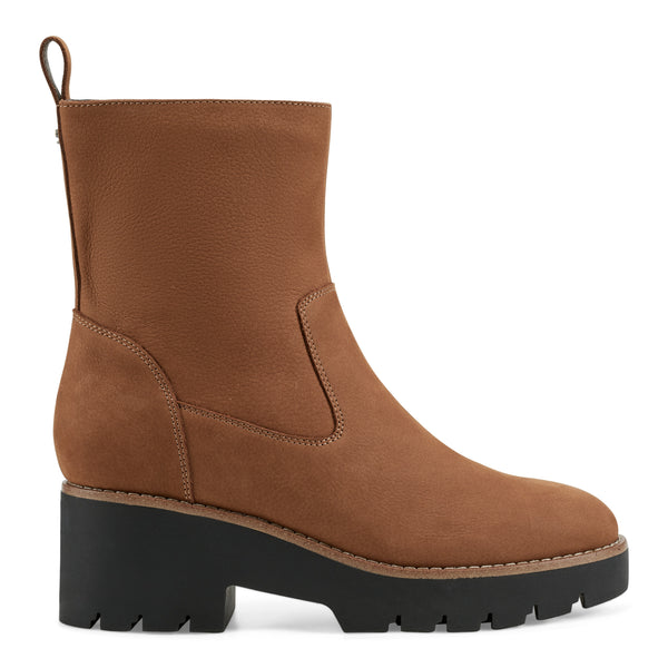 Easy Spirit Morgan Lug Sole Casual Booties Tan Nubuck Leather