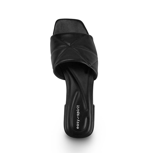 Easy Spirit Quincie Flat Slide Sandals Black Leather