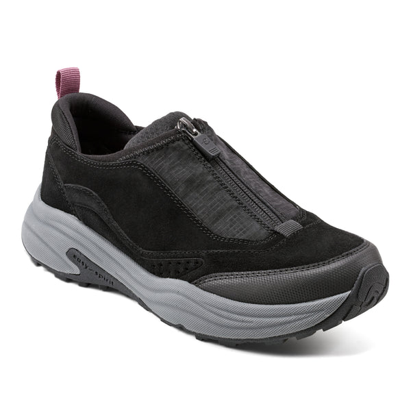 easy spirit Tayten Front Zip Walking Shoes Black Suede