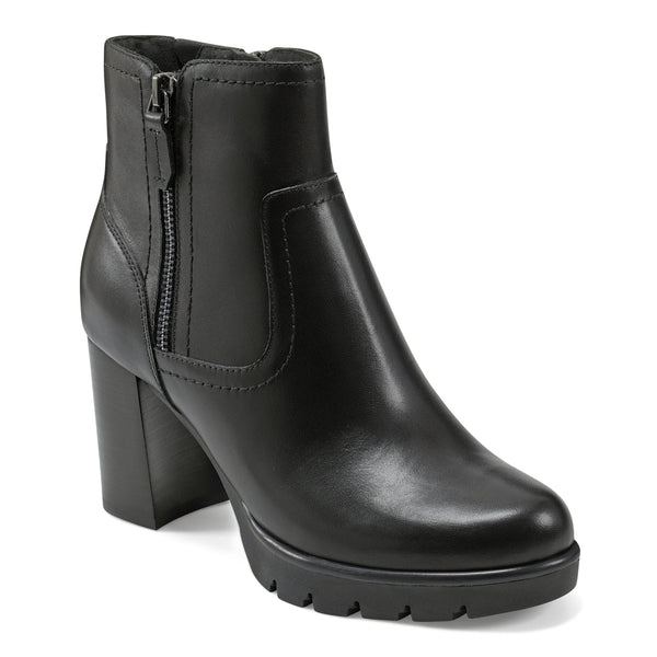 Easy Spirit Camber Lug Sole Dress Booties Black Leather