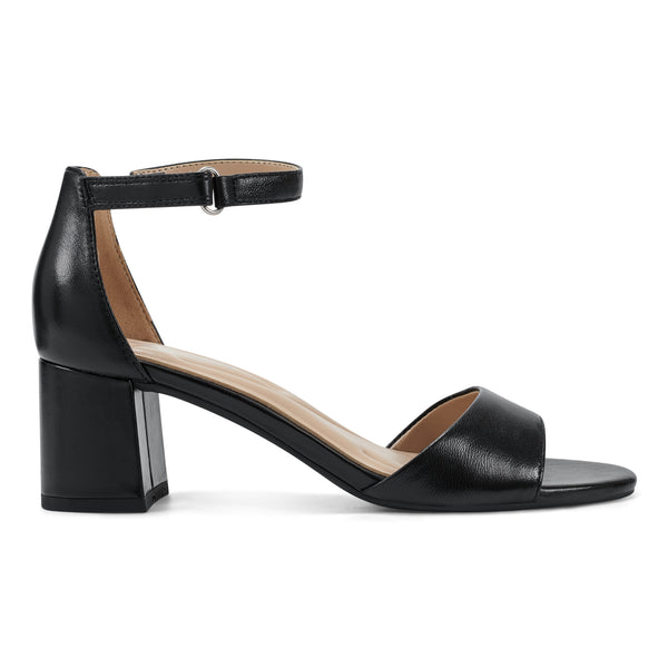 Easy Spirit Daven Ankle Strap Heeled Sandals Black Leather