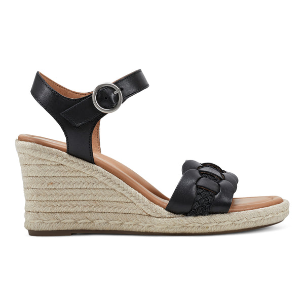 Easy Spirit Aisha Espadrille Wedge Sandals Black