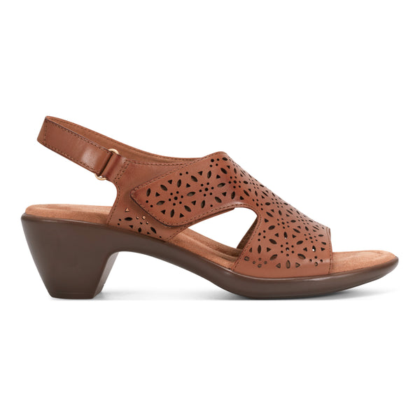 Easy Spirit Calix Heeled Sandals Brown Leather