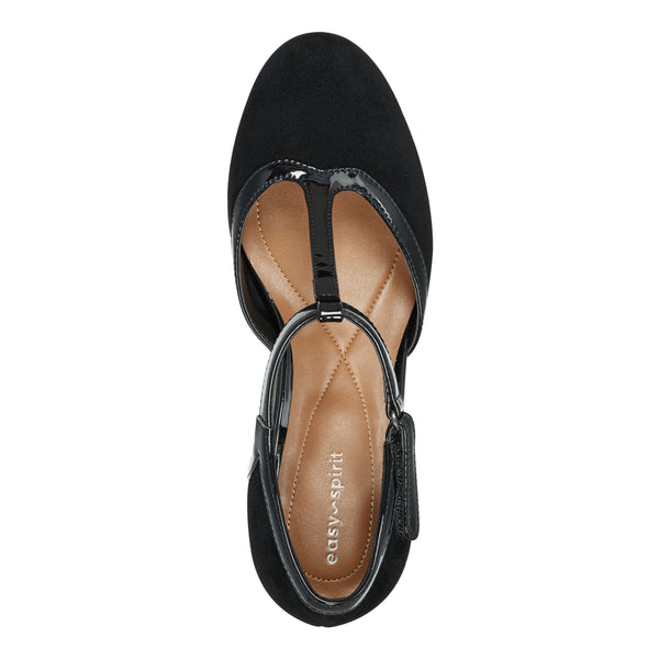 Easy Spirit Cara T-Strap Heels Black Suede