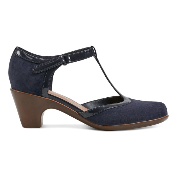 Easy Spirit Cara T-Strap Heels Dark Blue Suede