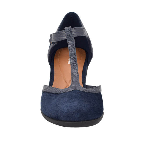 Easy Spirit Cara T-Strap Heels Navy Suede