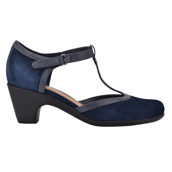 Easy Spirit Cara T-Strap Heels Navy Suede
