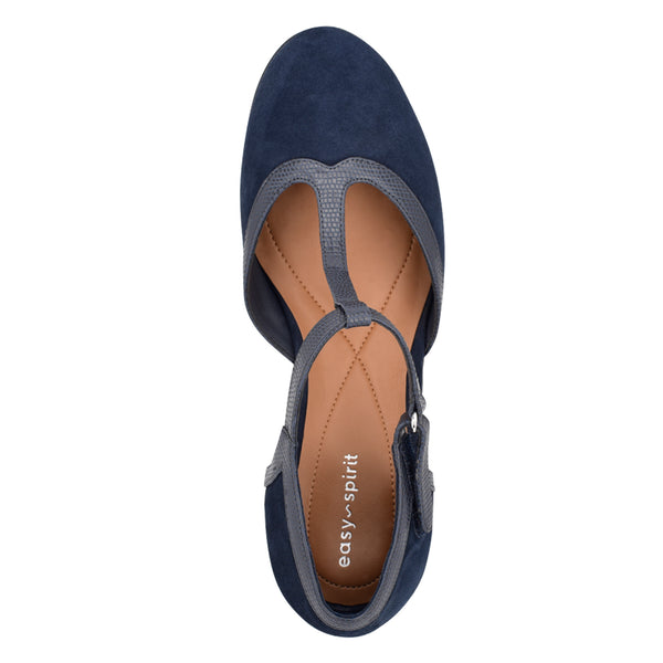 Easy Spirit Cara T-Strap Heels Navy Suede