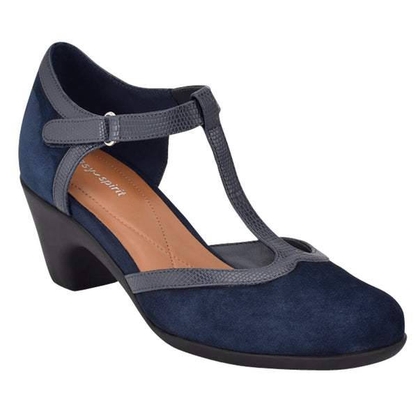 Easy Spirit Cara T-Strap Heels Navy Suede
