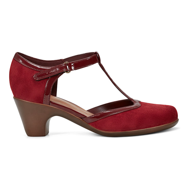 Easy Spirit Cara T-Strap Heels Red Suede