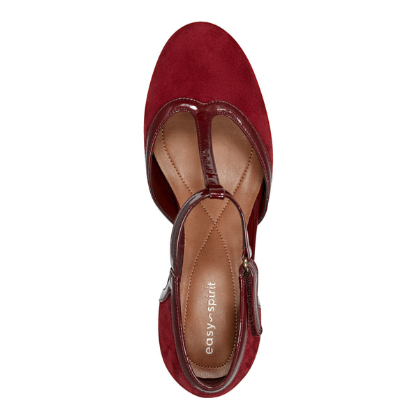 Easy Spirit Cara T-Strap Heels Red Suede