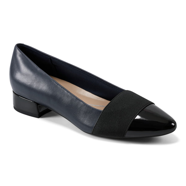easy spirit Casta Cap Toe Dress Pumps Navy Leather