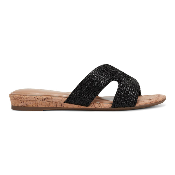 Easy Spirit Christy Slide Sandals Black Raffia