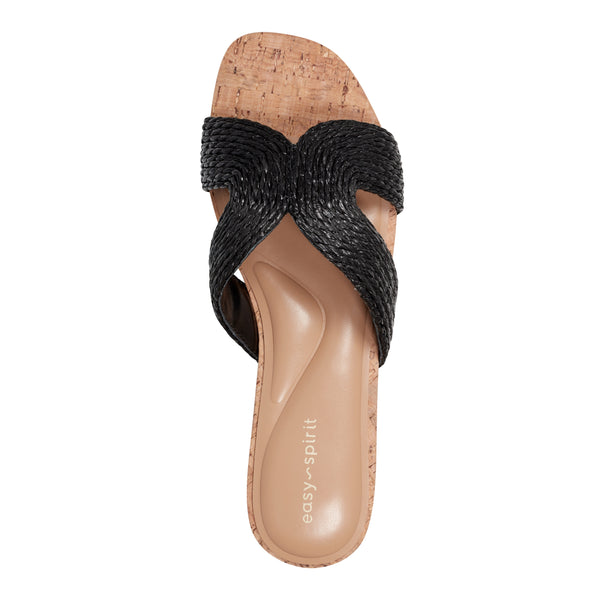 Easy Spirit Christy Slide Sandals Black Raffia