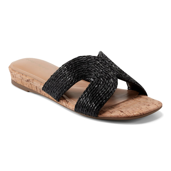 easy spirit Christy Slide Sandals Black Raffia
