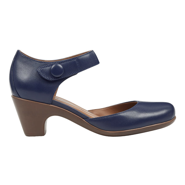 Easy Spirit Clarice Mary Jane Heels Navy Leather