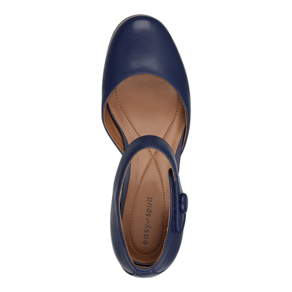 Easy Spirit Clarice Mary Jane Heels Navy Leather