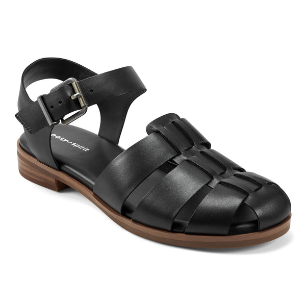 easy spirit Gretty Fisherman Sandals Black Leather
