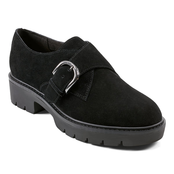 easy spirit Kasen Lug Sole Loafers Black Suede