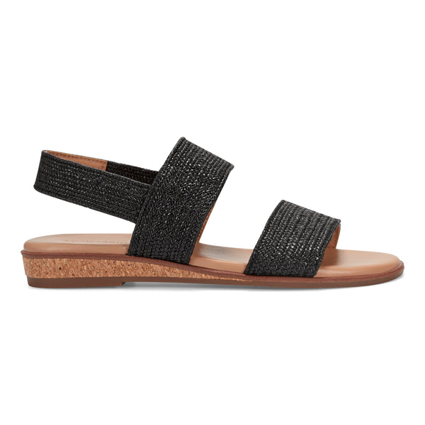 Easy Spirit Lana Flat Sandals Black Raffia