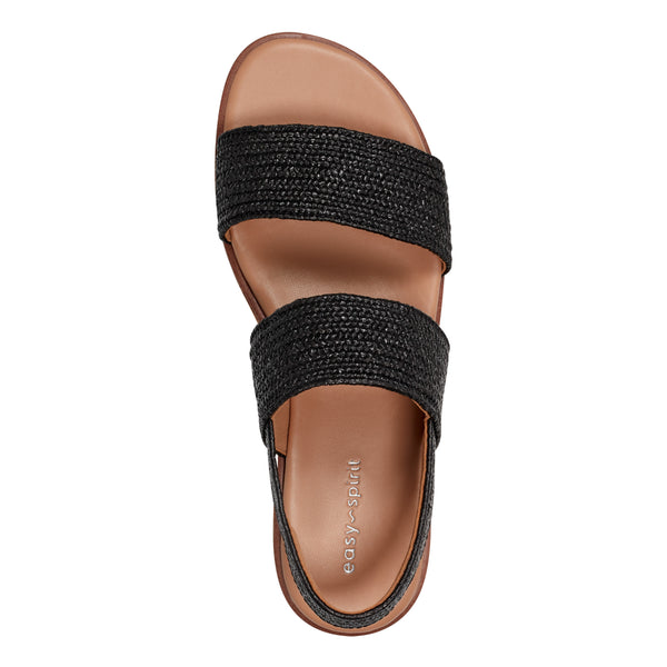 Easy Spirit Lana Flat Sandals Black Raffia