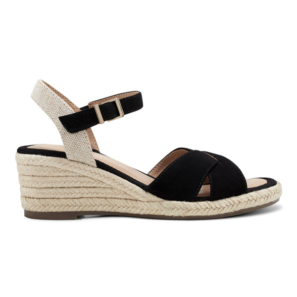 Easy Spirit Shandra Wedge Sandals Black Suede