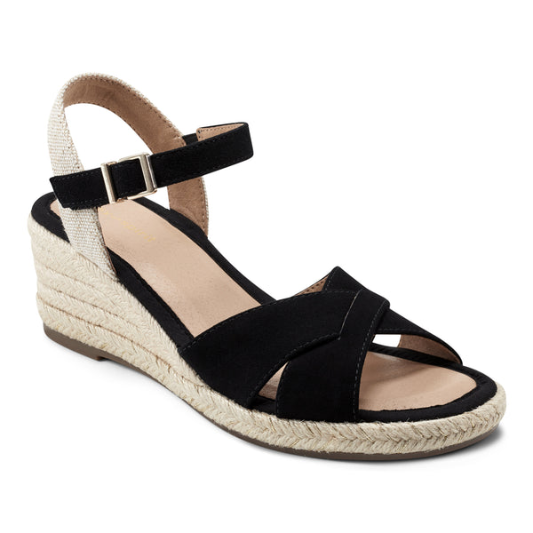 Easy Spirit Shandra Wedge Sandals Black Suede