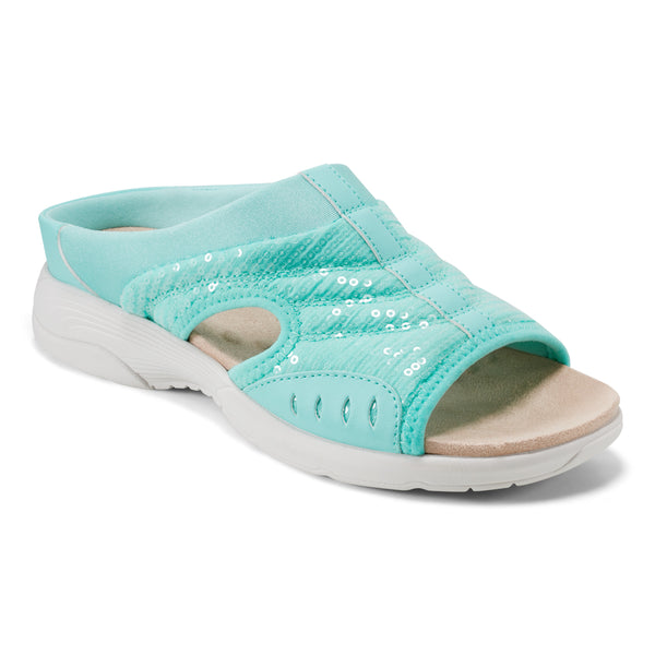 Easy Spirit Traciee Slip On Sandals Teal Sequin