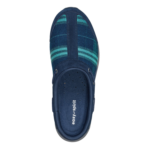 Easy Spirit Travelport Clogs Blue Green Plaid