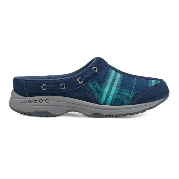 Easy Spirit Travelport Clogs Blue Green Plaid