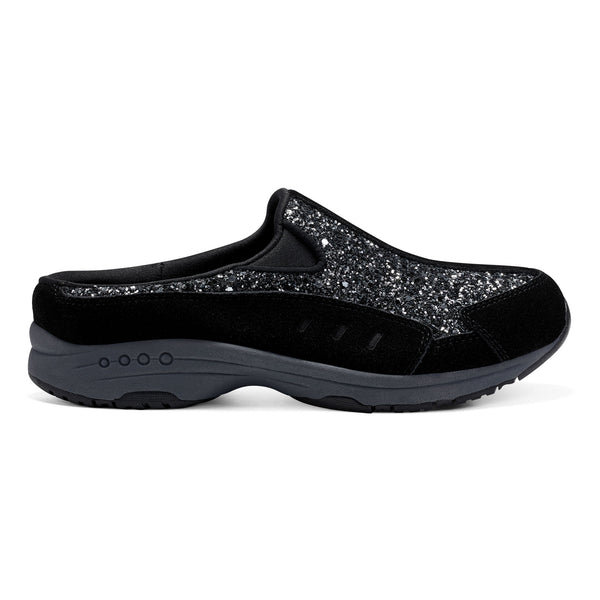 Easy Spirit Traveltime Clogs Black Silver Glitter