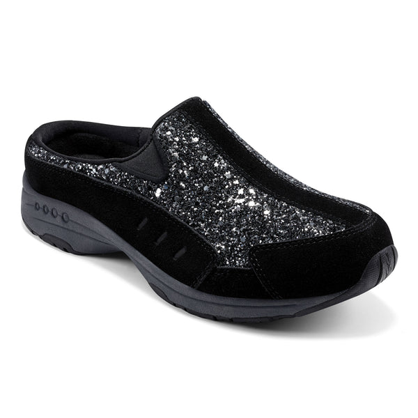 easy spirit Traveltime Clogs Black Silver Glitter