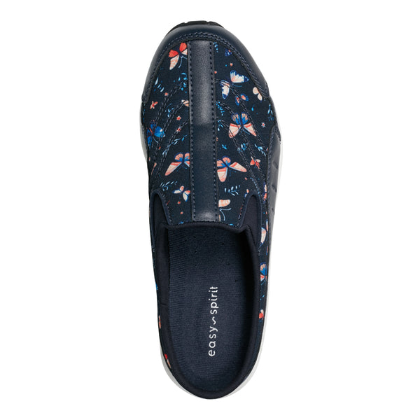 Easy Spirit Traveltime Clogs Navy Butterfly Print