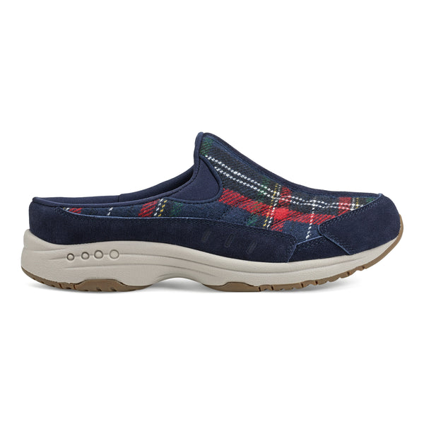 Easy Spirit Traveltime Clogs Navy Plaid