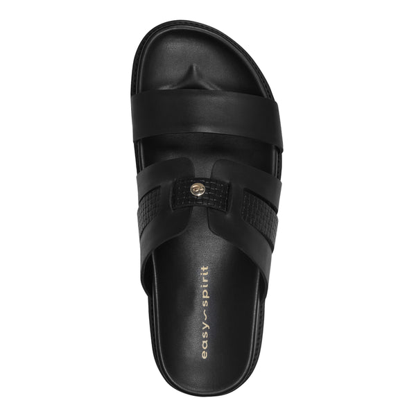 Easy Spirit Trevin Footbed Sandals Black Leather