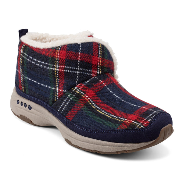 Easy Spirit Trippin Cozy Booties Navy/Red Plaid