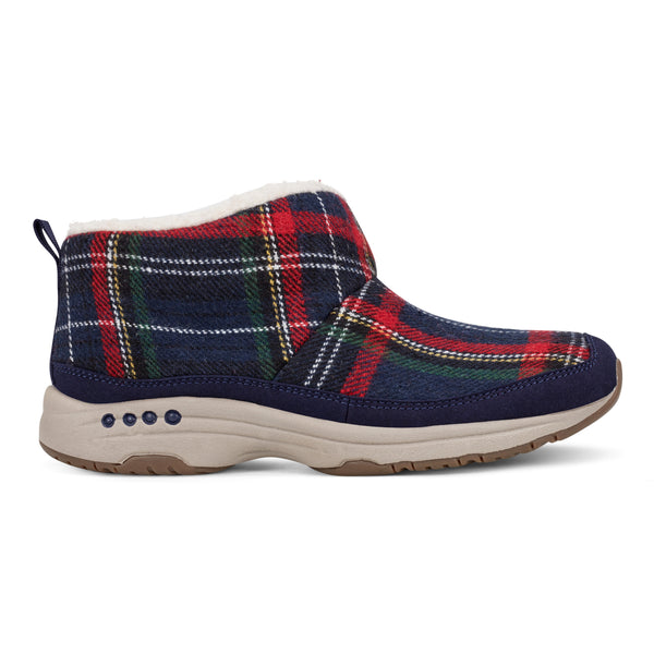 Easy Spirit Trippin Cozy Booties Navy/Red Plaid