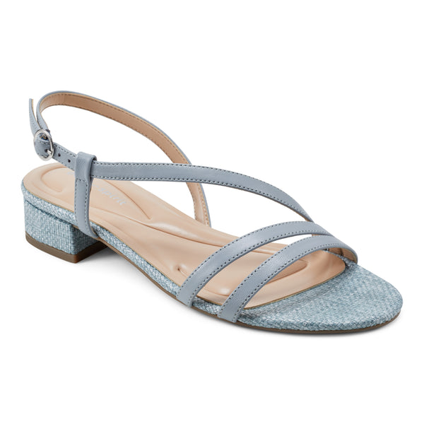 Easy Spirit Glenni Block Heel Sandals Light Blue Raffia
