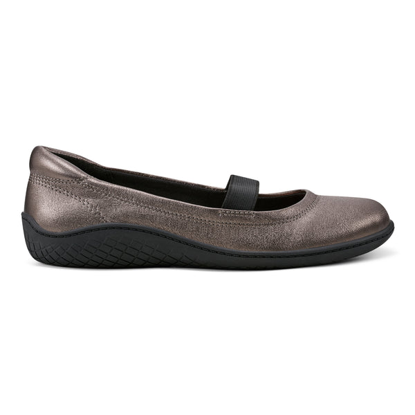Easy Spirit Golden Mary Jane Casual Ballet Flats Pewter Leather