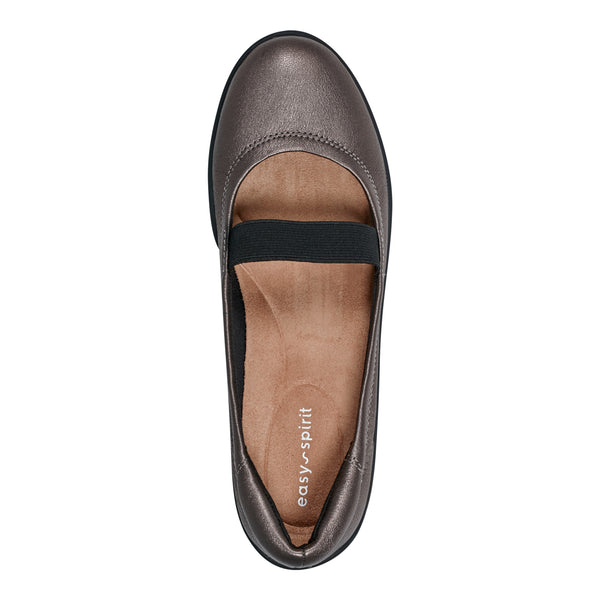 Easy Spirit Golden Mary Jane Casual Ballet Flats Pewter Leather
