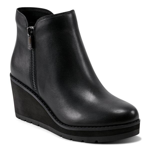 Easy Spirit Jayda Casual Wedge Booties Black Leather