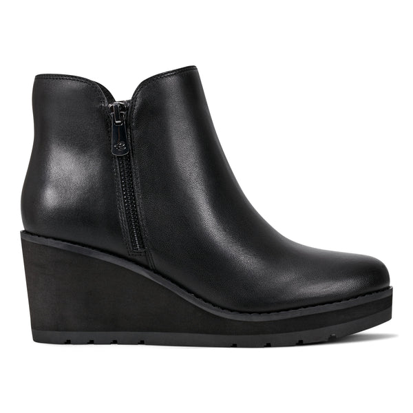 Easy Spirit Jayda Casual Wedge Booties Black Leather