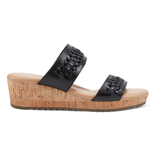 Easy Spirit Lillia Platform Wedge Sandals Black Leather