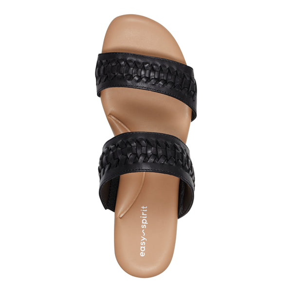 Easy Spirit Lillia Platform Wedge Sandals Black Leather