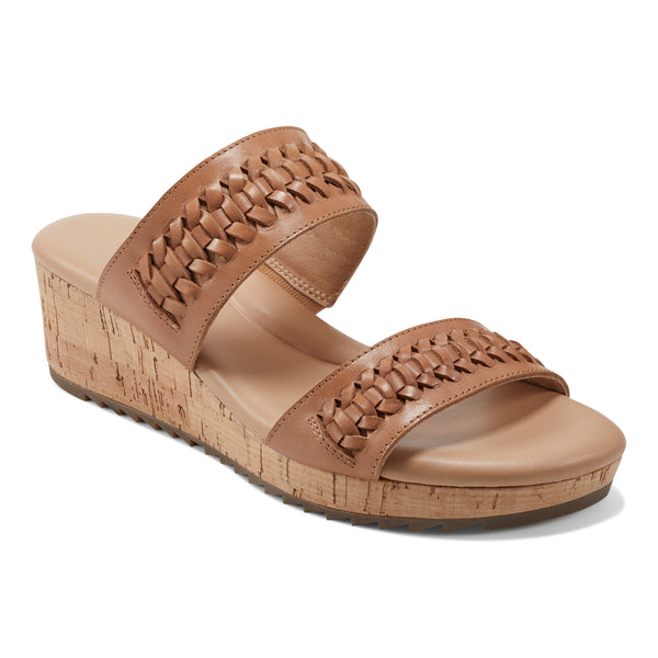 easy spirit Lillia Platform Wedge Sandals Brown Leather