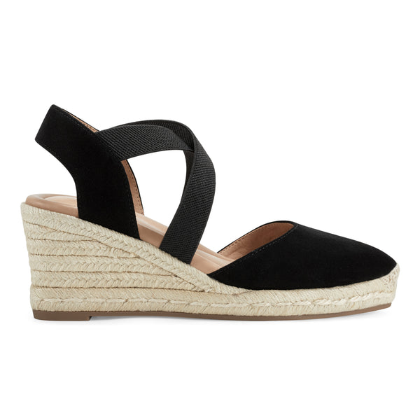 Easy Spirit Meza Espadrille Wedge Sandals Black Suede
